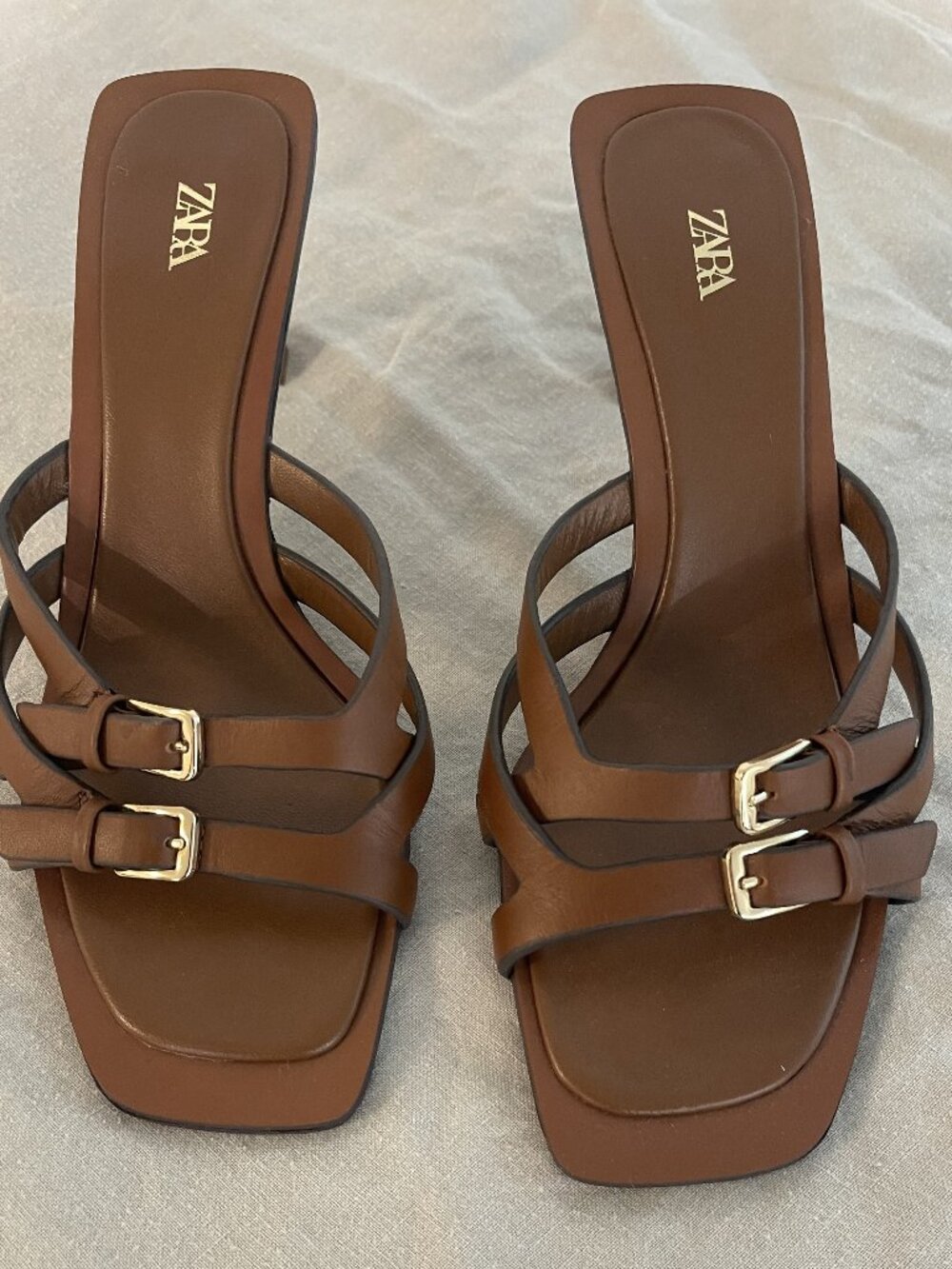 Zara Brown Leather Sandals SZ 37 NWOT